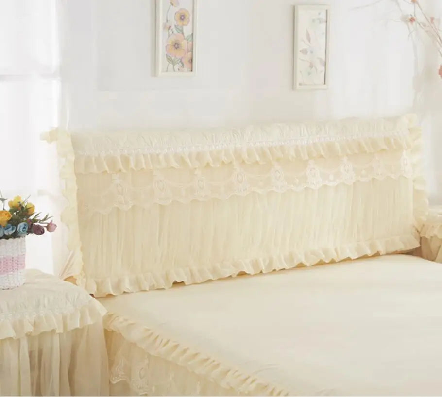 Ropa de cama de princesa de encaje de estilo coreano, faldas de cama, fundas de almohada, 100% de algodón, colchas Beige, funda de cama, textiles para el hogar de Color sólido