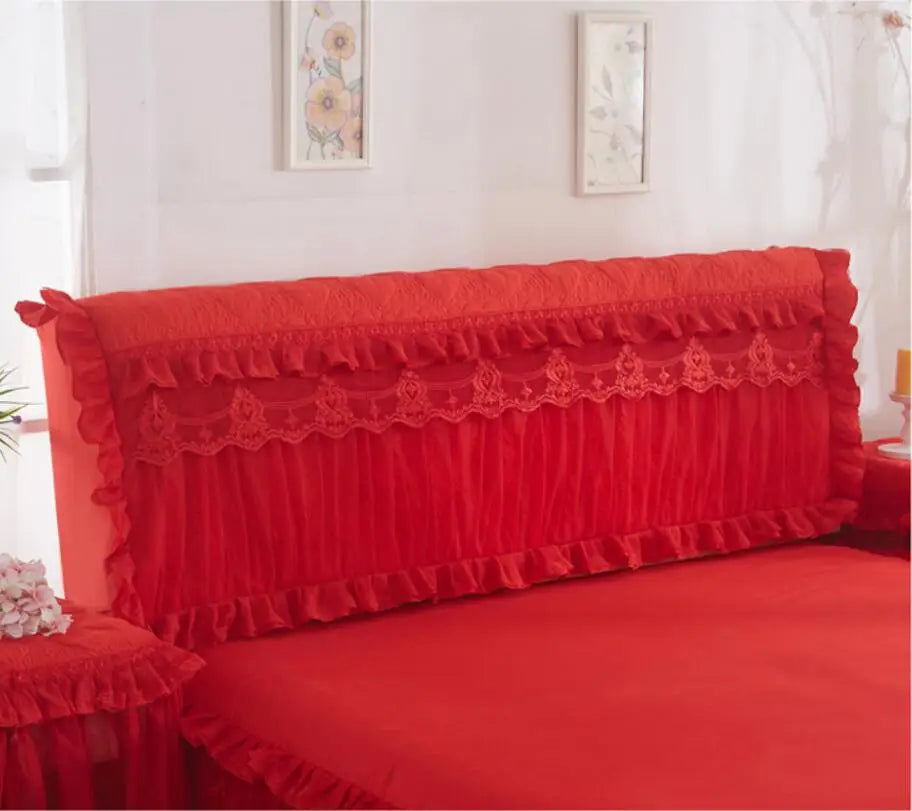 Ropa de cama de princesa de encaje de estilo coreano, faldas de cama, fundas de almohada, 100% de algodón, colchas Beige, funda de cama, textiles para el hogar de Color sólido