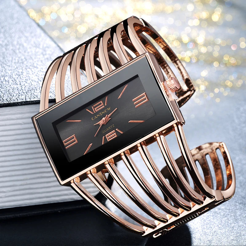 Reloj CANSNOW para mujer, reloj de pulsera de oro rosa a la moda de lujo, reloj de vestir para mujer, reloj de pulsera para mujer Saati para niñas, Relojes