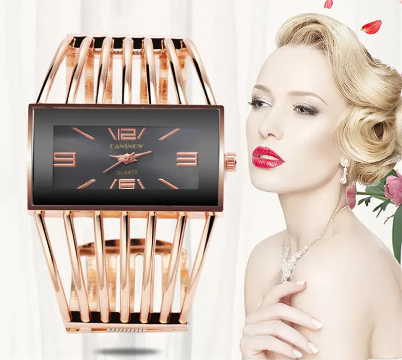 Reloj CANSNOW para mujer, reloj de pulsera de oro rosa a la moda de lujo, reloj de vestir para mujer, reloj de pulsera para mujer Saati para niñas, Relojes