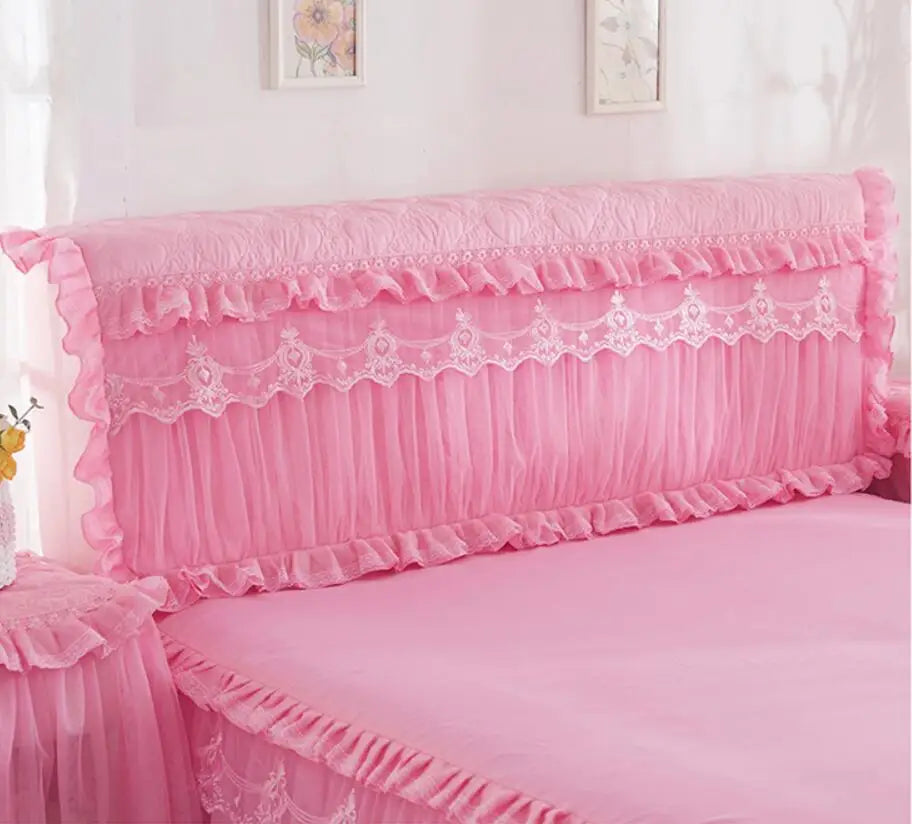 Ropa de cama de princesa de encaje de estilo coreano, faldas de cama, fundas de almohada, 100% de algodón, colchas Beige, funda de cama, textiles para el hogar de Color sólido