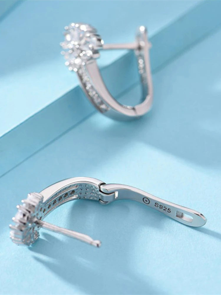 Joyería Fina, pendientes de plata de ley 925 con incrustaciones de pendientes de flores de cristal de circón, joyería encantadora para mujer, regalo de compromiso