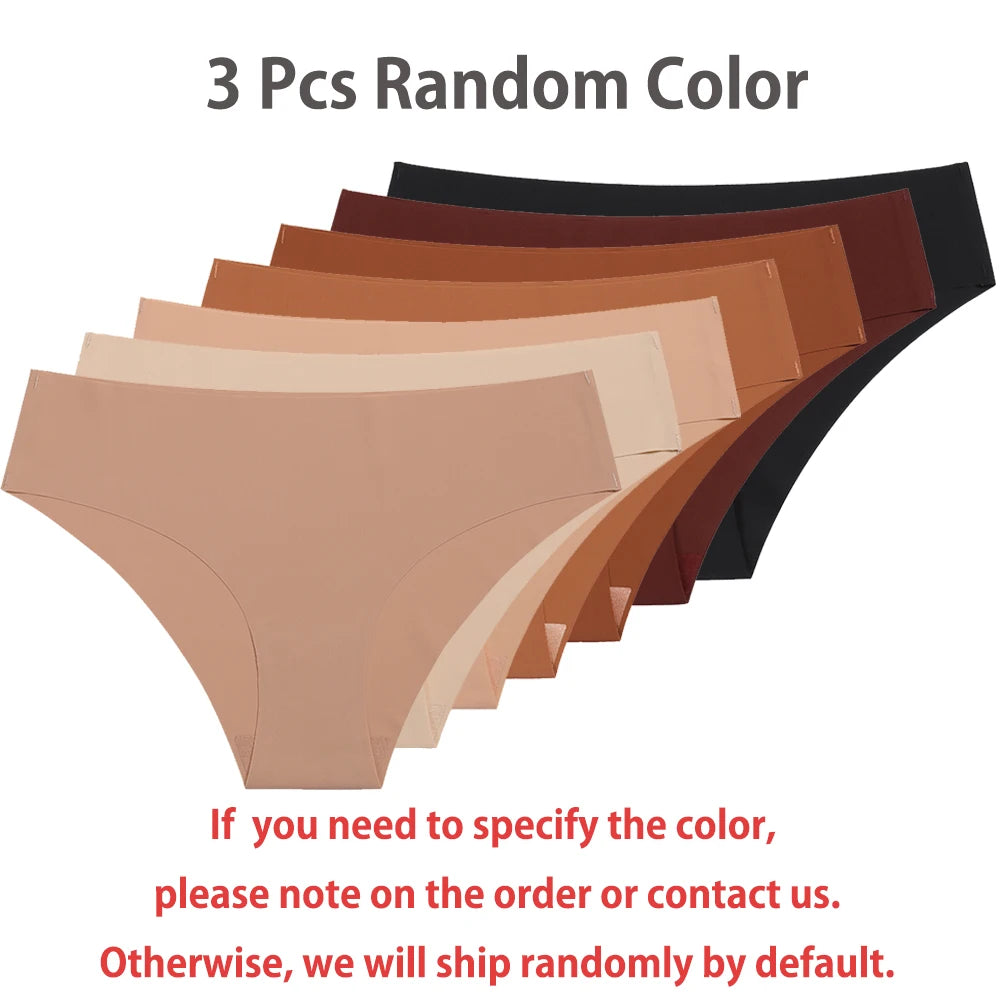 Conjunto de 3 uds de bragas sin costuras para mujer, ropa interior Sexy transpirable de cintura baja, bragas de seda sólidas, bragas invisibles sin costuras para mujer, calzones sin costura mujer