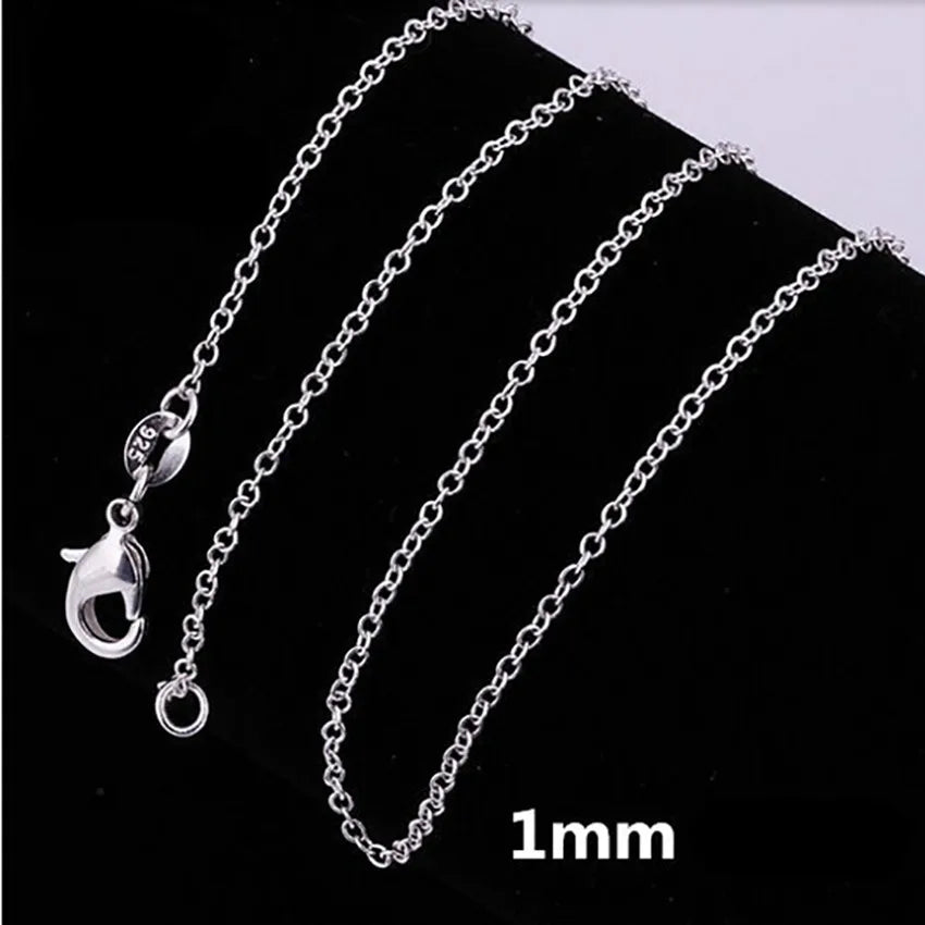 Lote de 10 Uds. De Plata de Ley 925, 16/18/20/22/24/26/28/30 pulgadas, collar de cadena de serpiente de 1mm para mujer y hombre, joyería de moda