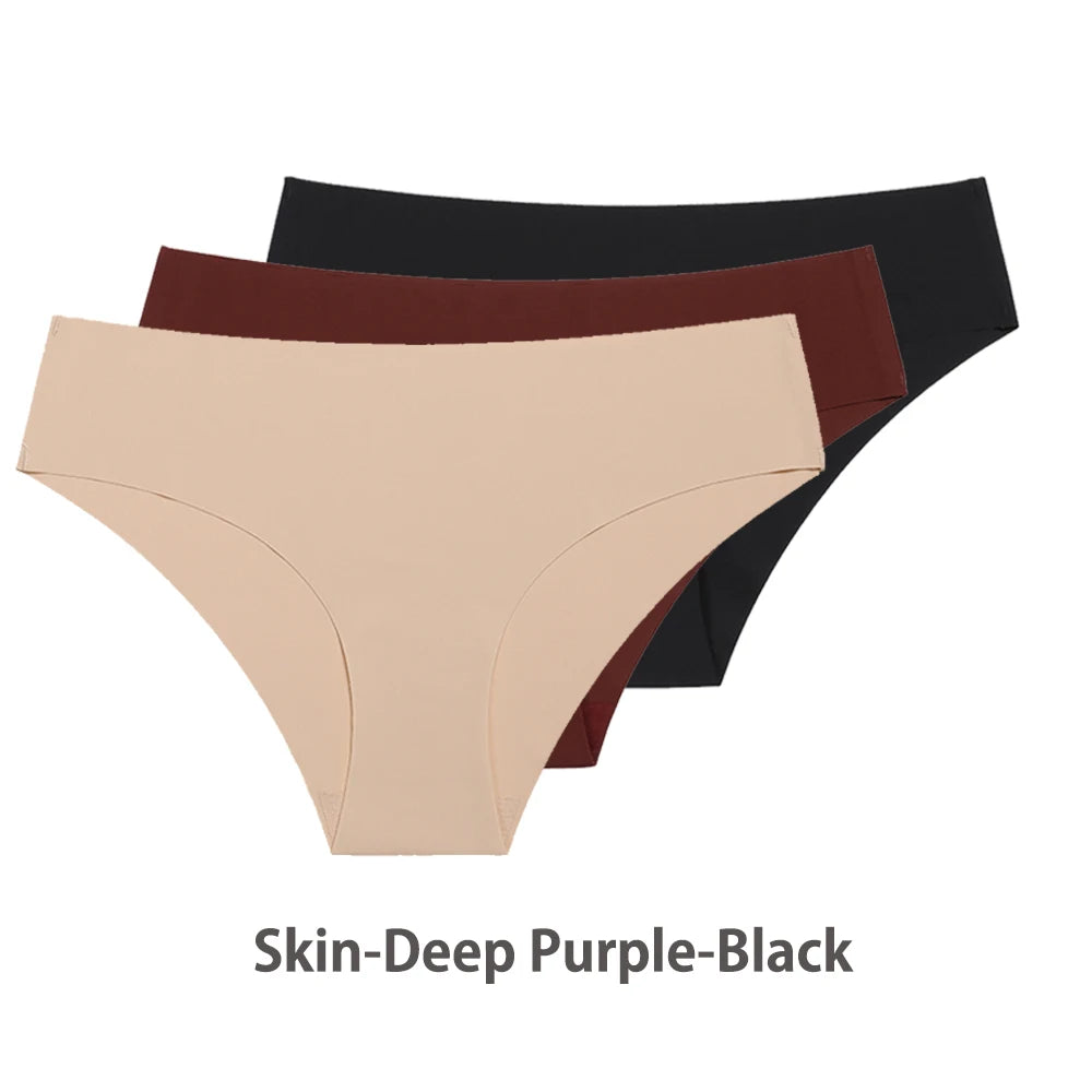 Conjunto de 3 uds de bragas sin costuras para mujer, ropa interior Sexy transpirable de cintura baja, bragas de seda sólidas, bragas invisibles sin costuras para mujer, calzones sin costura mujer