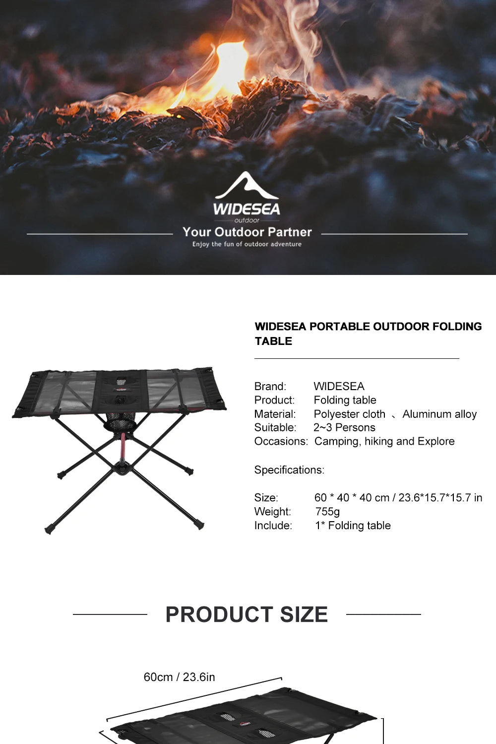 Mesa plegable para acampar Widesea, Picnic turístico, cena Pliante, muebles de viaje plegables, suministros de equipo, turismo, pesca al aire libre