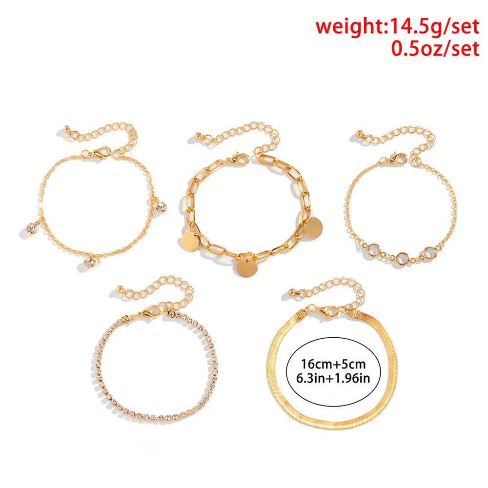 Conjunto de pulsera con colgante de lentejuelas y diamantes de imitación, cadena de hueso de serpiente plana bohemia, pulseras de moda geométricas para mujer, combinación de joyerÃa para niña