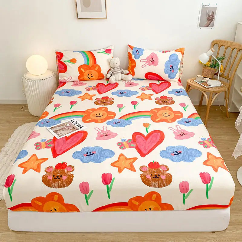 Bonenjoy-sábana bajera de algodón puro con estampado de dibujos animados de coche, funda de cama elástica, Sábana inferior individual, tamaño Queen, sin funda de almohada, 1 unidad