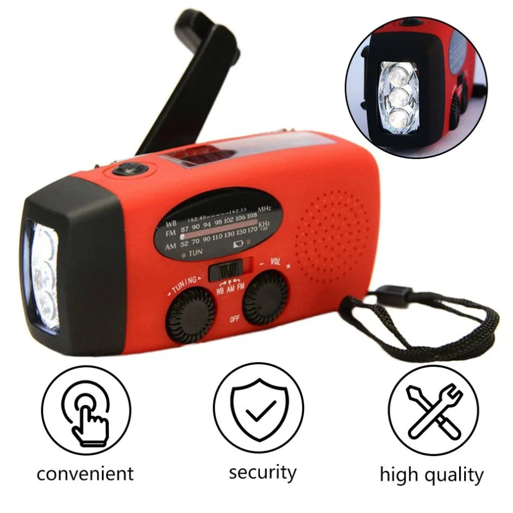 Radio de emergencia para acampar al aire libre, manivela Solar, Dinamo, Radio FM/AM/NOAA, cargador de teléfono de 2000Mah, Banco de energía, linterna SOS