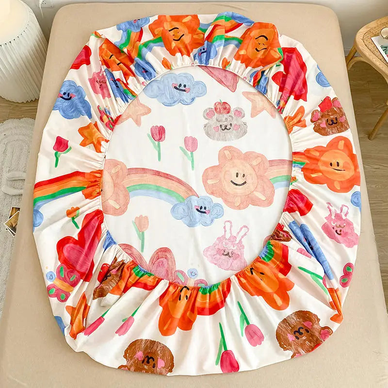 Bonenjoy-sábana bajera de algodón puro con estampado de dibujos animados de coche, funda de cama elástica, Sábana inferior individual, tamaño Queen, sin funda de almohada, 1 unidad