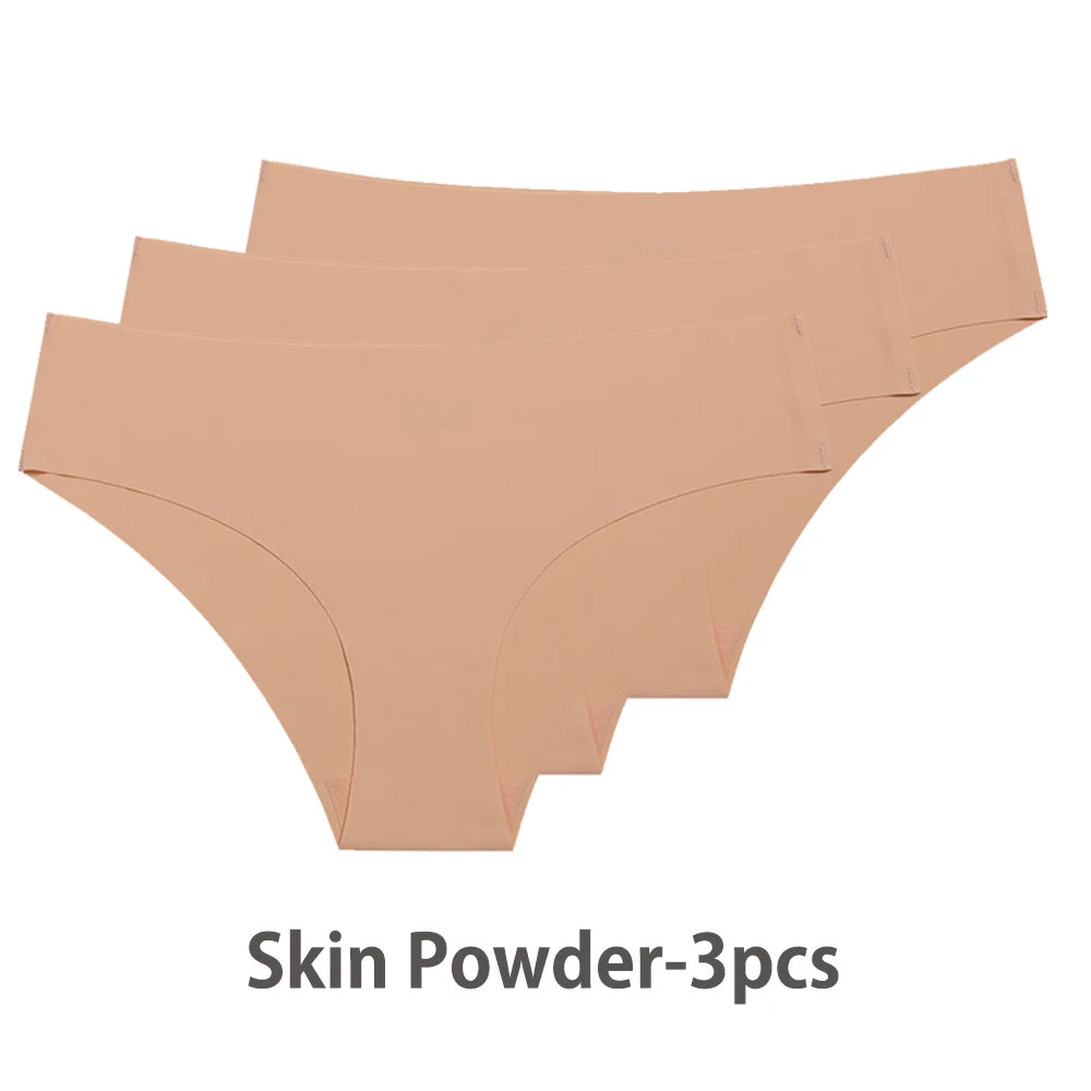 Conjunto de 3 uds de bragas sin costuras para mujer, ropa interior Sexy transpirable de cintura baja, bragas de seda sólidas, bragas invisibles sin costuras para mujer, calzones sin costura mujer