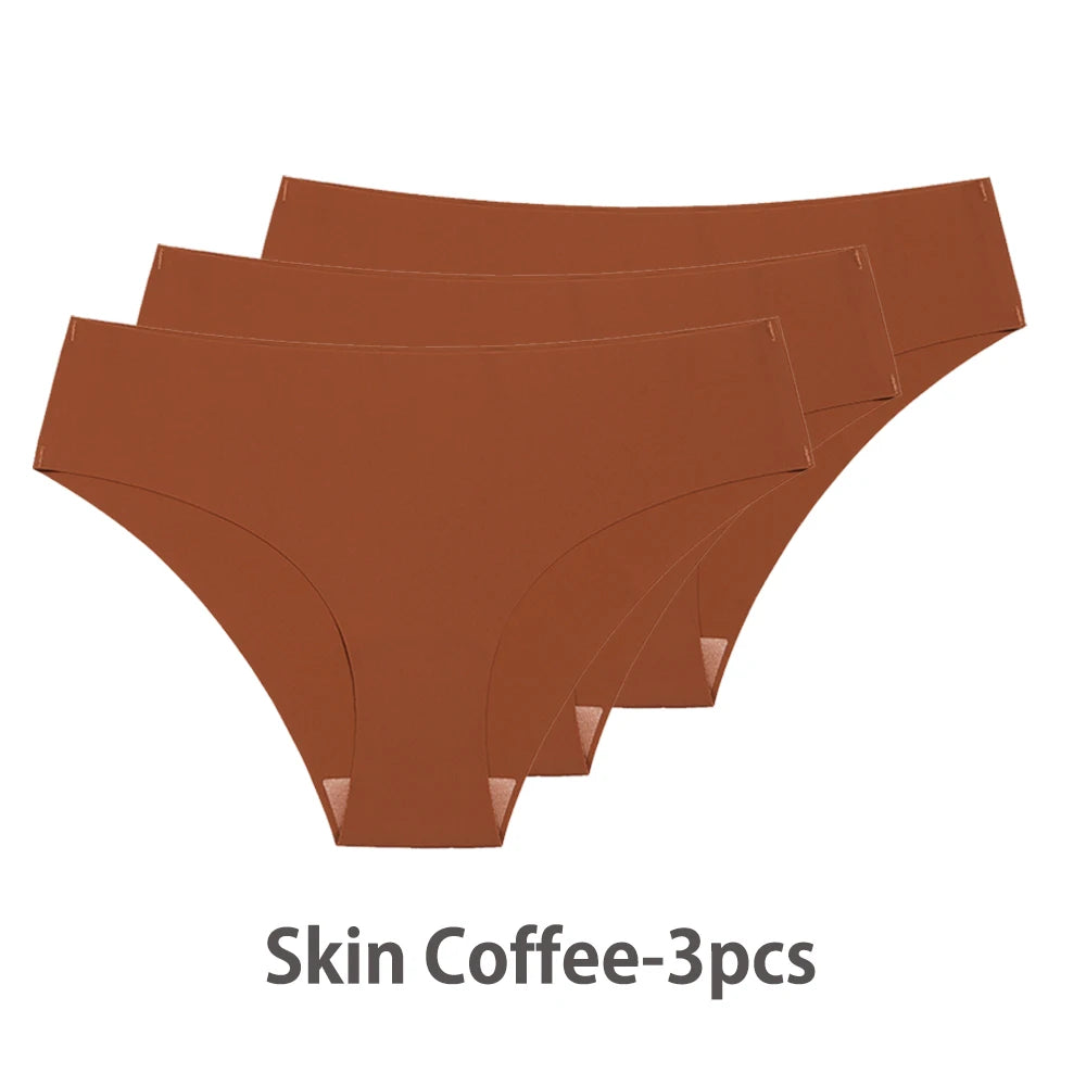 Conjunto de 3 uds de bragas sin costuras para mujer, ropa interior Sexy transpirable de cintura baja, bragas de seda sólidas, bragas invisibles sin costuras para mujer, calzones sin costura mujer