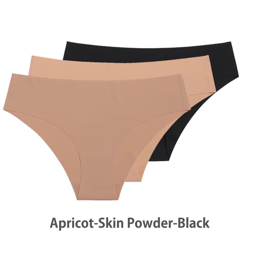 Conjunto de 3 uds de bragas sin costuras para mujer, ropa interior Sexy transpirable de cintura baja, bragas de seda sólidas, bragas invisibles sin costuras para mujer, calzones sin costura mujer