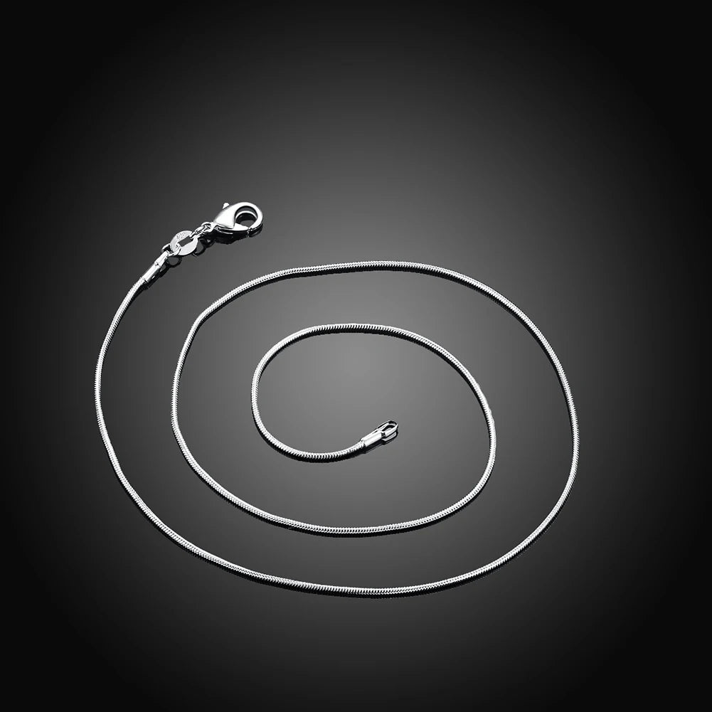 Lote de 10 Uds. De Plata de Ley 925, 16/18/20/22/24/26/28/30 pulgadas, collar de cadena de serpiente de 1mm para mujer y hombre, joyería de moda