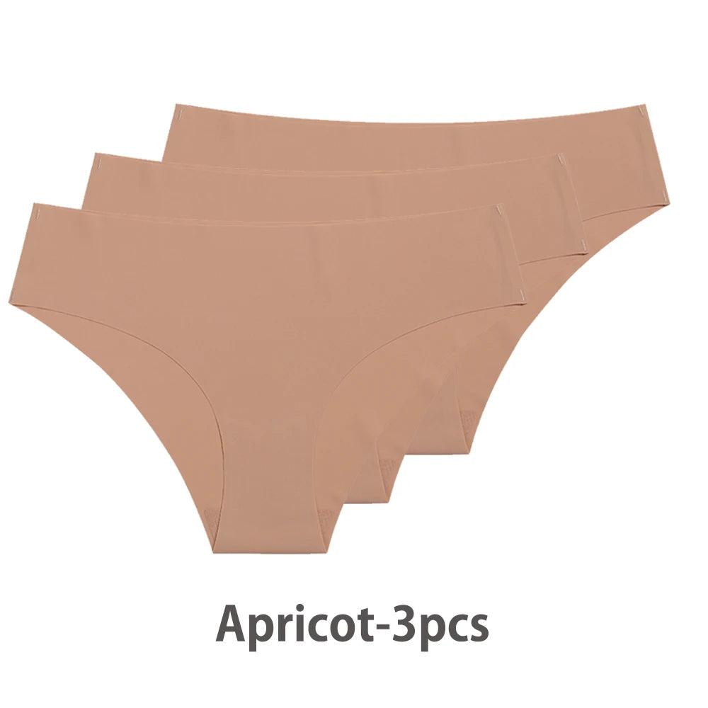 Conjunto de 3 uds de bragas sin costuras para mujer, ropa interior Sexy transpirable de cintura baja, bragas de seda sólidas, bragas invisibles sin costuras para mujer, calzones sin costura mujer