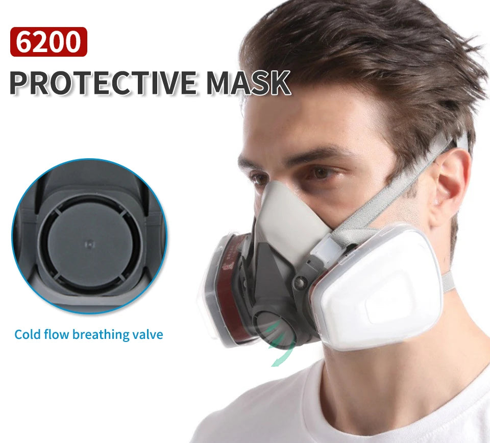 Respirador facial completo reutilizable, máscara en aerosol 6200 para pulverización, pintura, pulido quÃÂmico, soldadura, protección para el trabajo de carpinterÃÂa