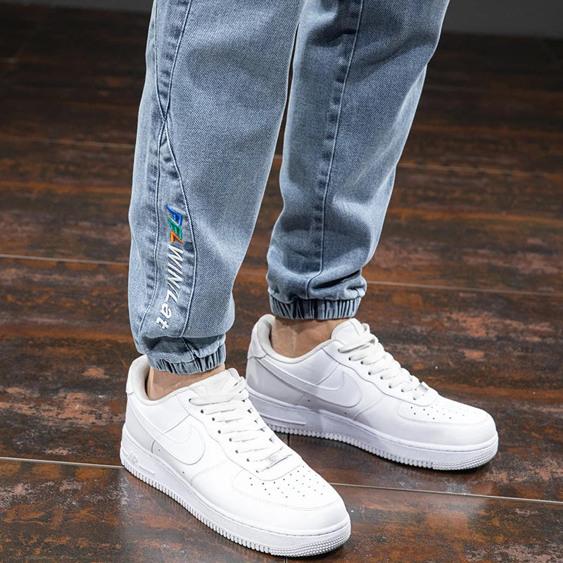 Primavera Verano negro azul Cargo Jeans hombres ropa de calle Denim Jogger pantalones hombres holgados Harem Jean pantalones de talla grande