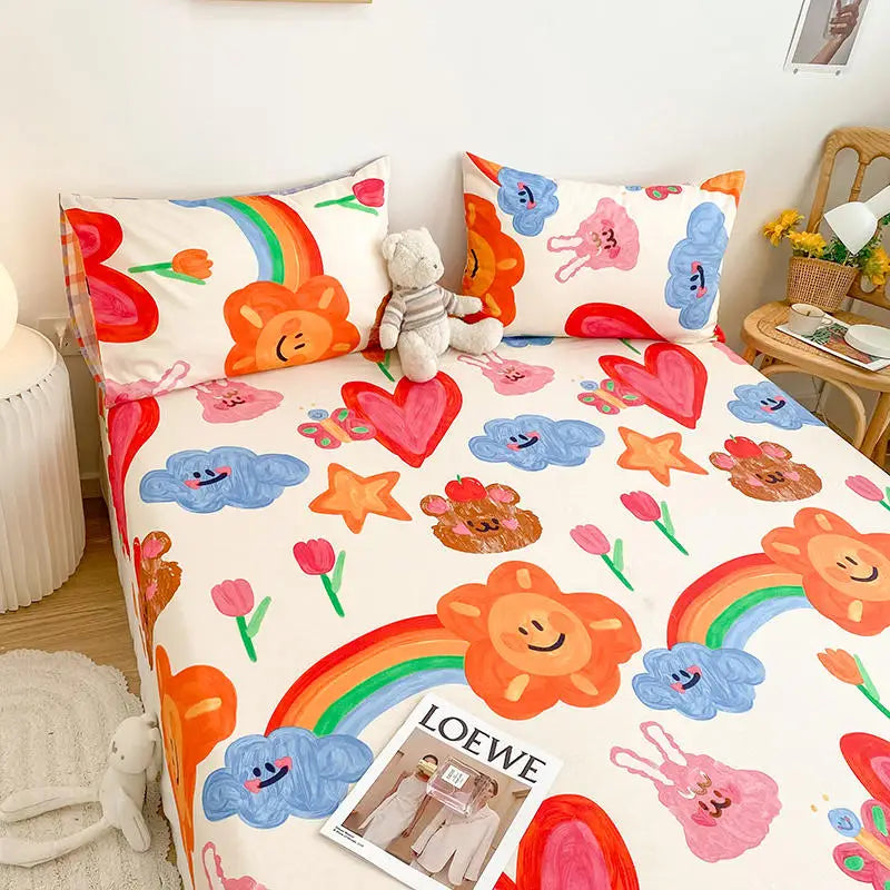 Bonenjoy-sábana bajera de algodón puro con estampado de dibujos animados de coche, funda de cama elástica, Sábana inferior individual, tamaño Queen, sin funda de almohada, 1 unidad