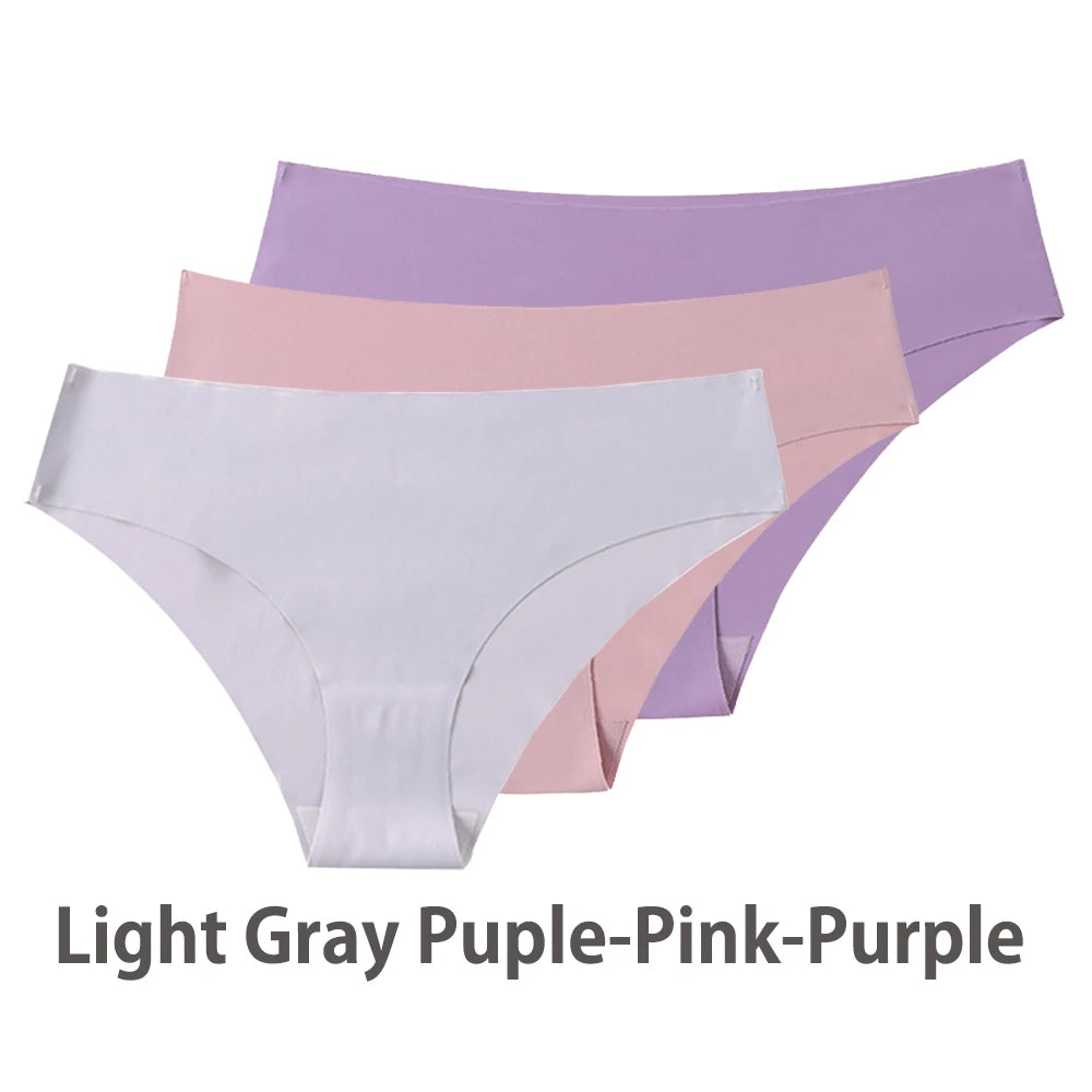 Conjunto de 3 uds de bragas sin costuras para mujer, ropa interior Sexy transpirable de cintura baja, bragas de seda sólidas, bragas invisibles sin costuras para mujer, calzones sin costura mujer
