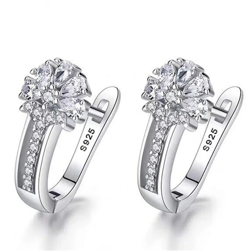 Joyería Fina, pendientes de plata de ley 925 con incrustaciones de pendientes de flores de cristal de circón, joyería encantadora para mujer, regalo de compromiso