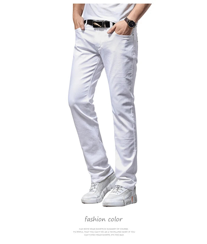 Pantalones vaqueros blancos para hombre, moda informal, estilo clásico, ajustados, suaves, pantalones elásticos avanzados de marca masculina