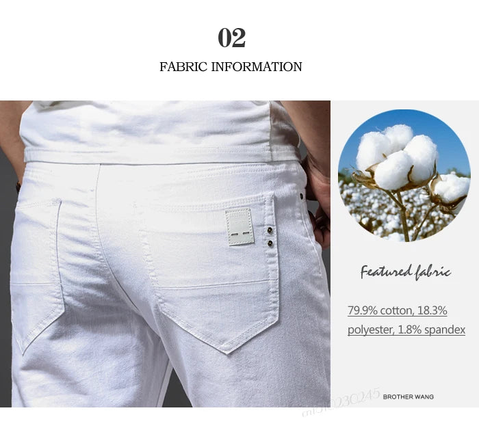 Pantalones vaqueros blancos para hombre, moda informal, estilo clásico, ajustados, suaves, pantalones elásticos avanzados de marca masculina
