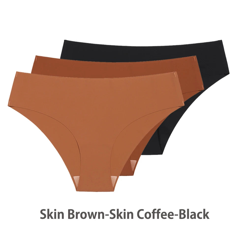 Conjunto de 3 uds de bragas sin costuras para mujer, ropa interior Sexy transpirable de cintura baja, bragas de seda sólidas, bragas invisibles sin costuras para mujer, calzones sin costura mujer