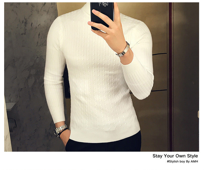 Otoño Invierno jerseys de cuello alto cálido Color sólido suéter de los hombres Jersey delgado hombres suéteres de punto camisa de fondo