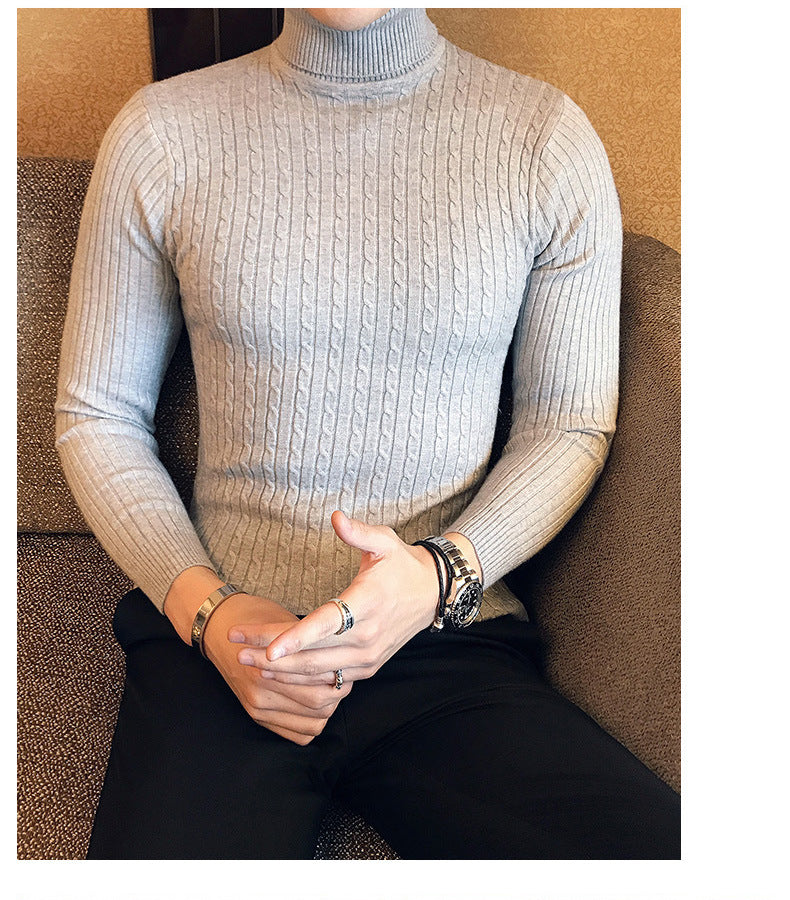 Otoño Invierno jerseys de cuello alto cálido Color sólido suéter de los hombres Jersey delgado hombres suéteres de punto camisa de fondo