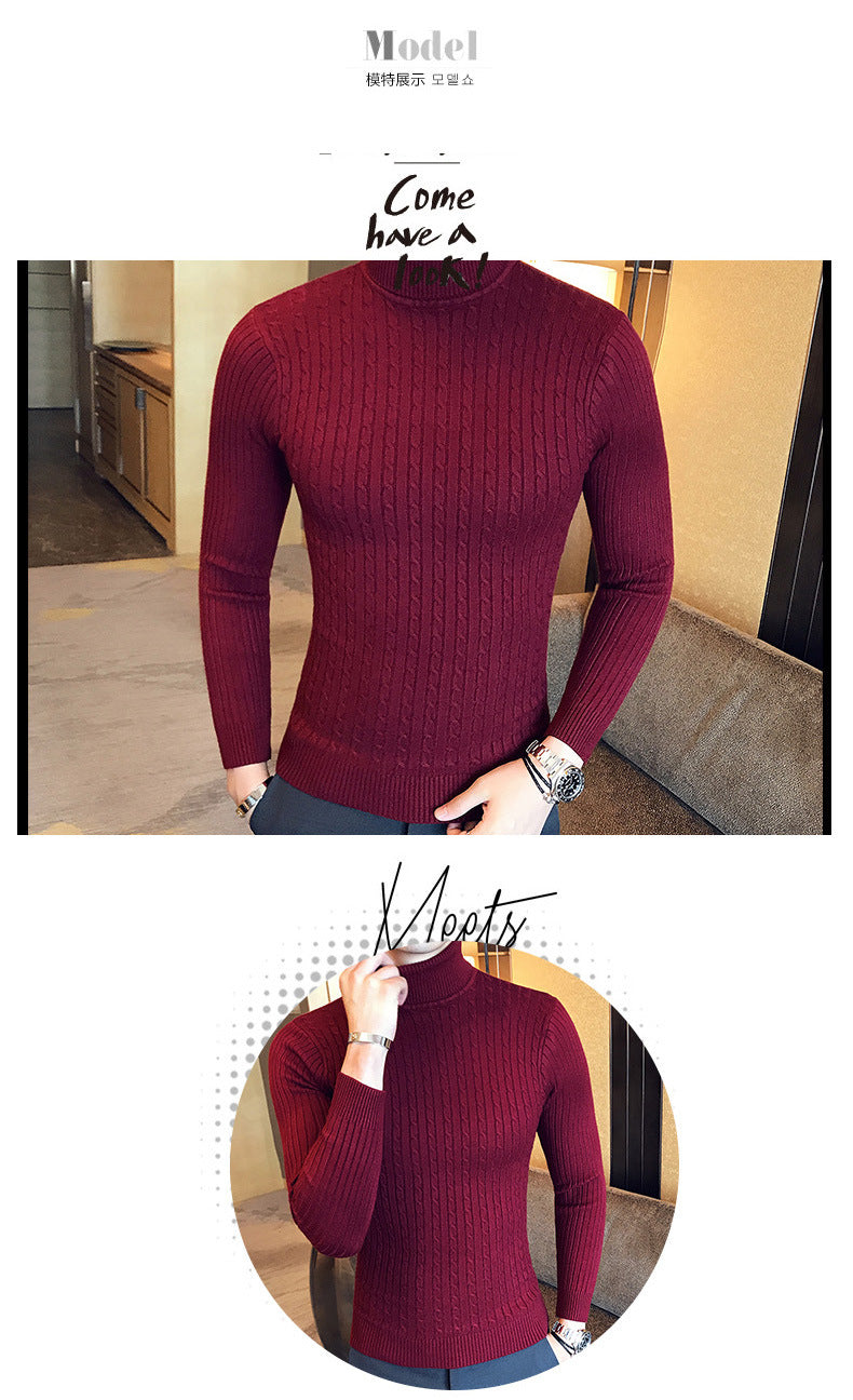 Otoño Invierno jerseys de cuello alto cálido Color sólido suéter de los hombres Jersey delgado hombres suéteres de punto camisa de fondo