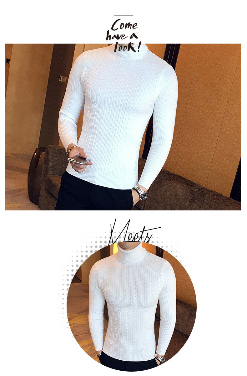 Otoño Invierno jerseys de cuello alto cálido Color sólido suéter de los hombres Jersey delgado hombres suéteres de punto camisa de fondo