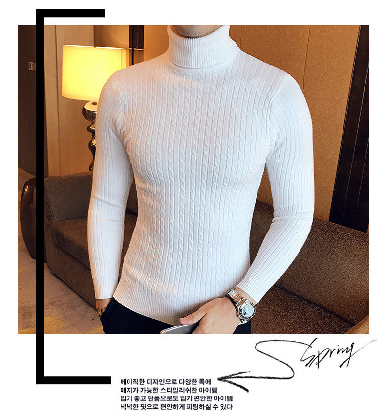 Otoño Invierno jerseys de cuello alto cálido Color sólido suéter de los hombres Jersey delgado hombres suéteres de punto camisa de fondo