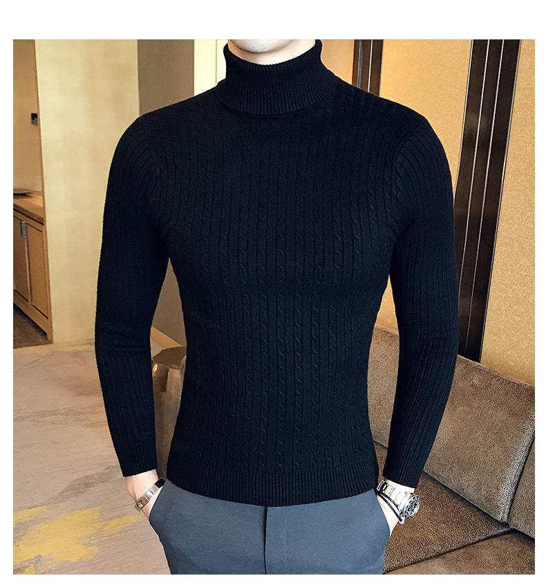Otoño Invierno jerseys de cuello alto cálido Color sólido suéter de los hombres Jersey delgado hombres suéteres de punto camisa de fondo