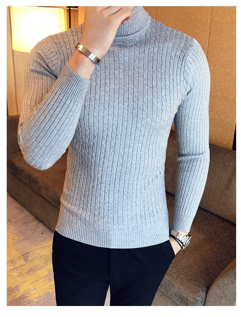 Otoño Invierno jerseys de cuello alto cálido Color sólido suéter de los hombres Jersey delgado hombres suéteres de punto camisa de fondo