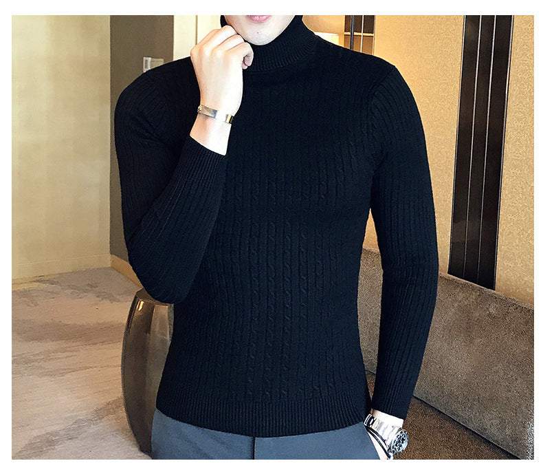 Otoño Invierno jerseys de cuello alto cálido Color sólido suéter de los hombres Jersey delgado hombres suéteres de punto camisa de fondo
