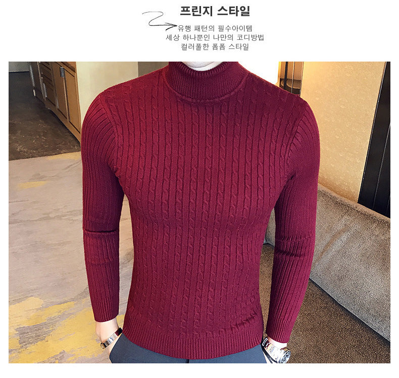 Otoño Invierno jerseys de cuello alto cálido Color sólido suéter de los hombres Jersey delgado hombres suéteres de punto camisa de fondo