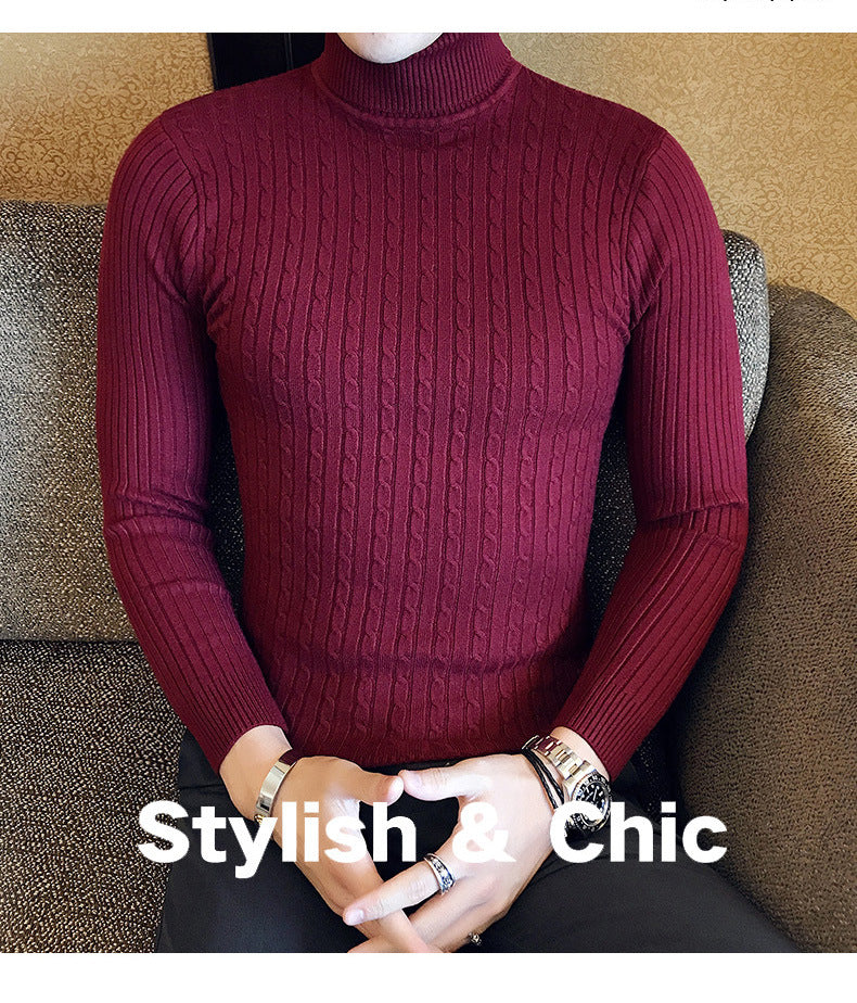 Otoño Invierno jerseys de cuello alto cálido Color sólido suéter de los hombres Jersey delgado hombres suéteres de punto camisa de fondo