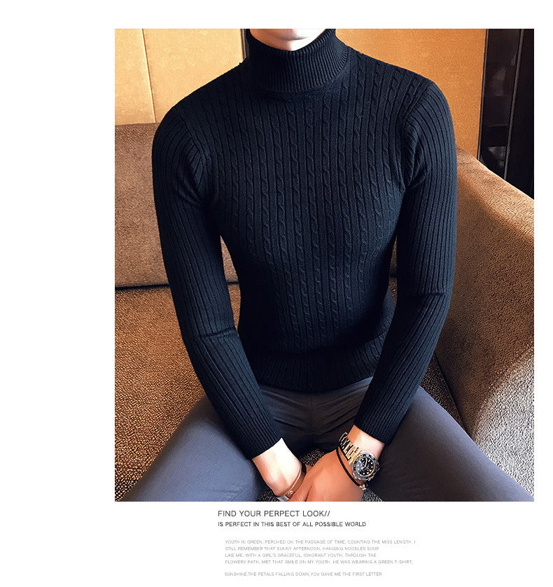 Otoño Invierno jerseys de cuello alto cálido Color sólido suéter de los hombres Jersey delgado hombres suéteres de punto camisa de fondo