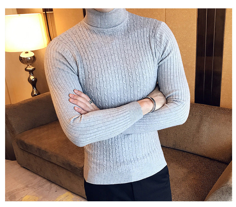 Otoño Invierno jerseys de cuello alto cálido Color sólido suéter de los hombres Jersey delgado hombres suéteres de punto camisa de fondo