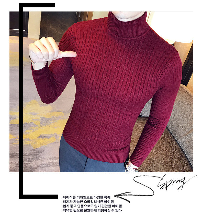 Otoño Invierno jerseys de cuello alto cálido Color sólido suéter de los hombres Jersey delgado hombres suéteres de punto camisa de fondo