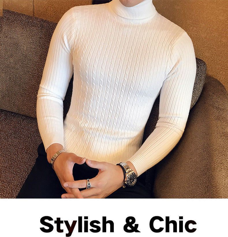 Otoño Invierno jerseys de cuello alto cálido Color sólido suéter de los hombres Jersey delgado hombres suéteres de punto camisa de fondo