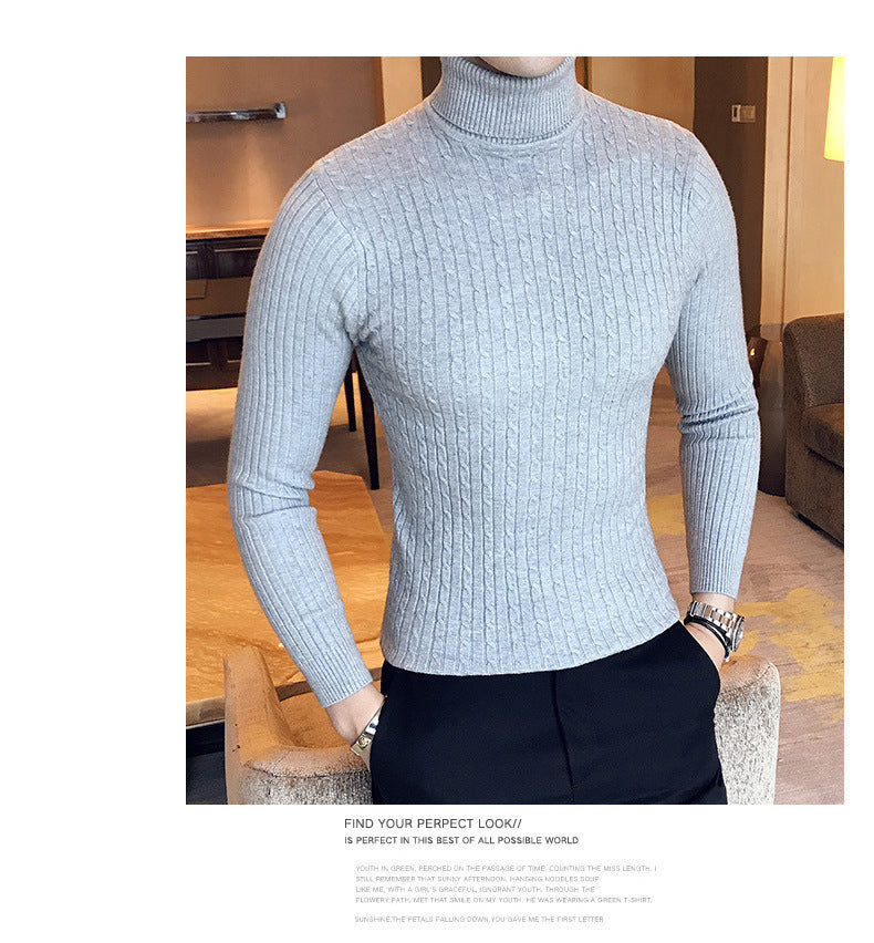Otoño Invierno jerseys de cuello alto cálido Color sólido suéter de los hombres Jersey delgado hombres suéteres de punto camisa de fondo