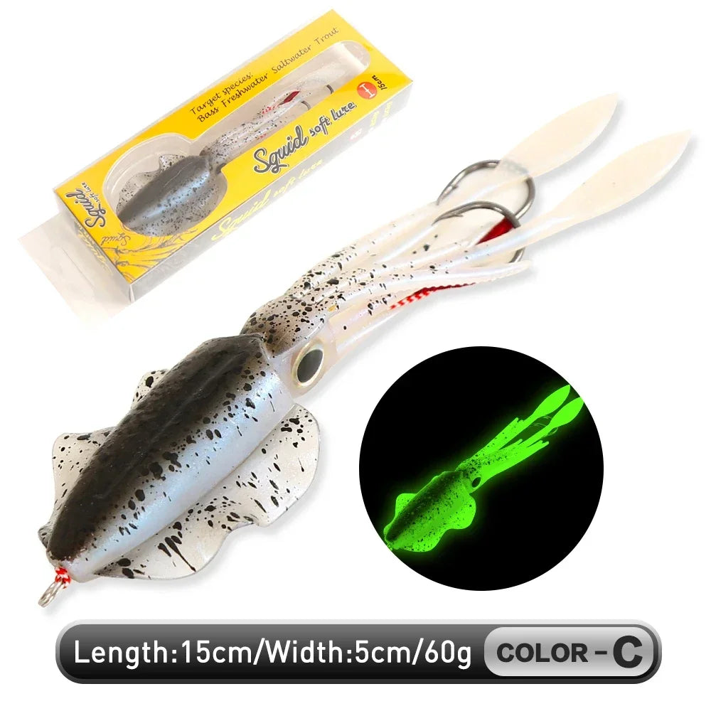 ZUKIBO-cebo de calamar suave para pesca, señuelo de pesca con curricán, plantillas con cabeza de pulpo, plantilla de calamar UV luminosa de 60g para pesca en barcos de aguas profundas, cebo Wobblers