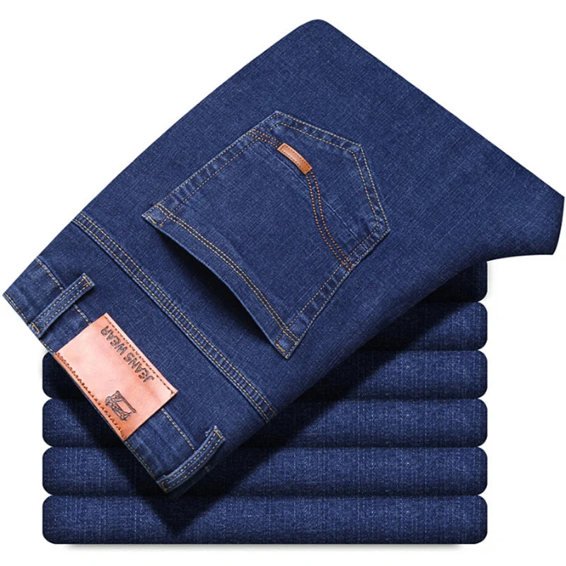 Nuevos pantalones ligeros de lujo elásticos ajustados para hombre, cómodos y suaves pantalones vaqueros informales rectos a la moda de negocios, ropa de marca masculina