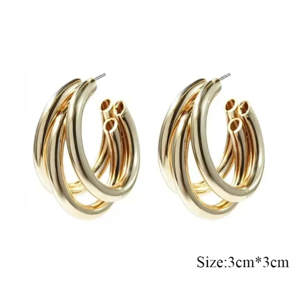 Pendientes de aro gruesos de Metal liso de acero inoxidable para mujer, aros redondos a la moda, pendientes llamativos, joyerÃa de moda 2024