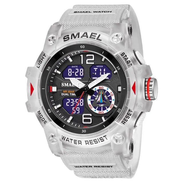 SMAEL-reloj deportivo militar para hombre, cronómetro con alarma, luz trasera Digital LED, pantalla de hora Dual, resistente al agua, 8007