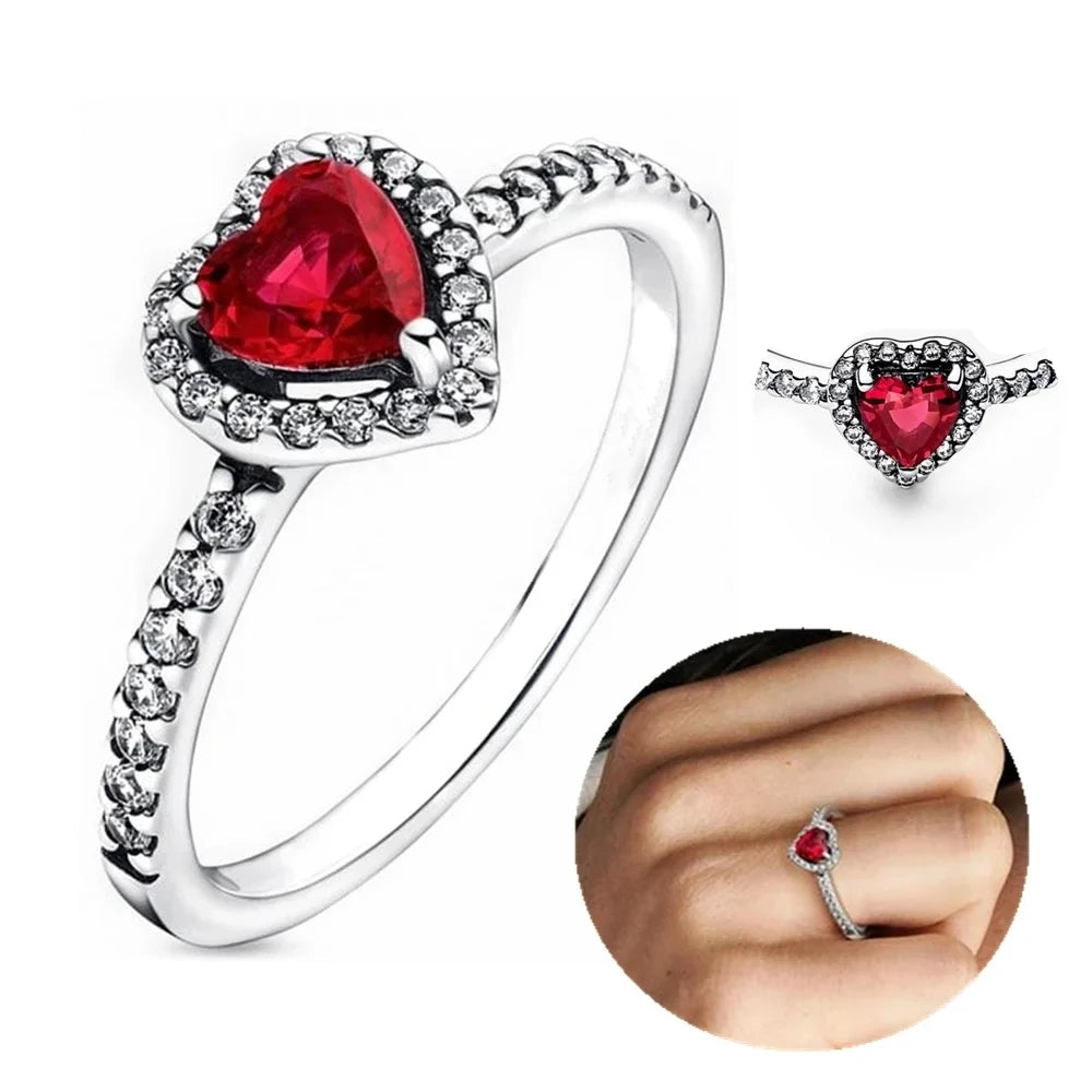 Tamaño europeo 6 7 8 9 anillos rojos, blancos y rosas para mujer, anillo de cristal de boda Original, accesorios de joyería de lujo, joyería de moda