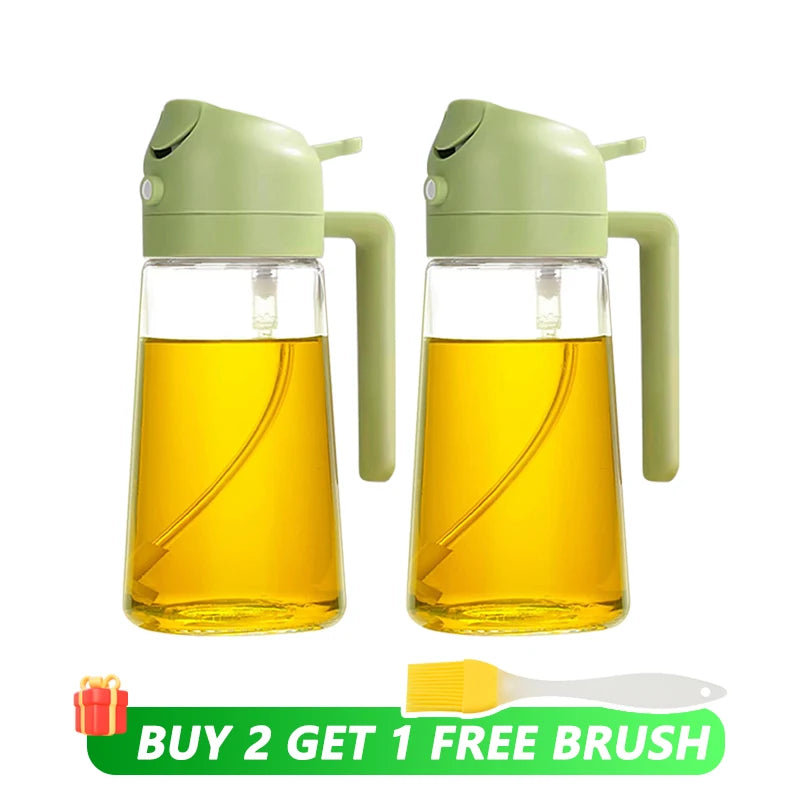 Botella vacía de aceite de 500mL, pulverizador y vertedor 2 en 1, contenedor de aceite de plástico, dispensador de aceite de cocina, vaporizador, vinagrera para acampar y barbacoa