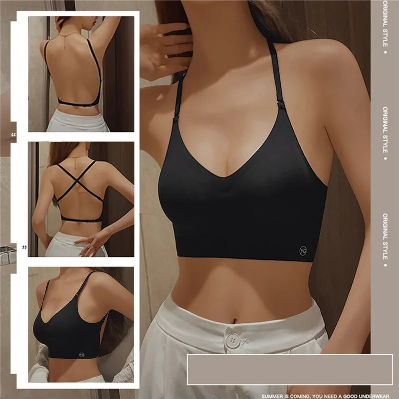Sujetadores acolchados sin costuras ultrafinos para mujer, ropa interior de seda de hielo, lencería Sexy de pecho pequeño, Push Up, Tops de tubo Sexy, sujetador íntimo