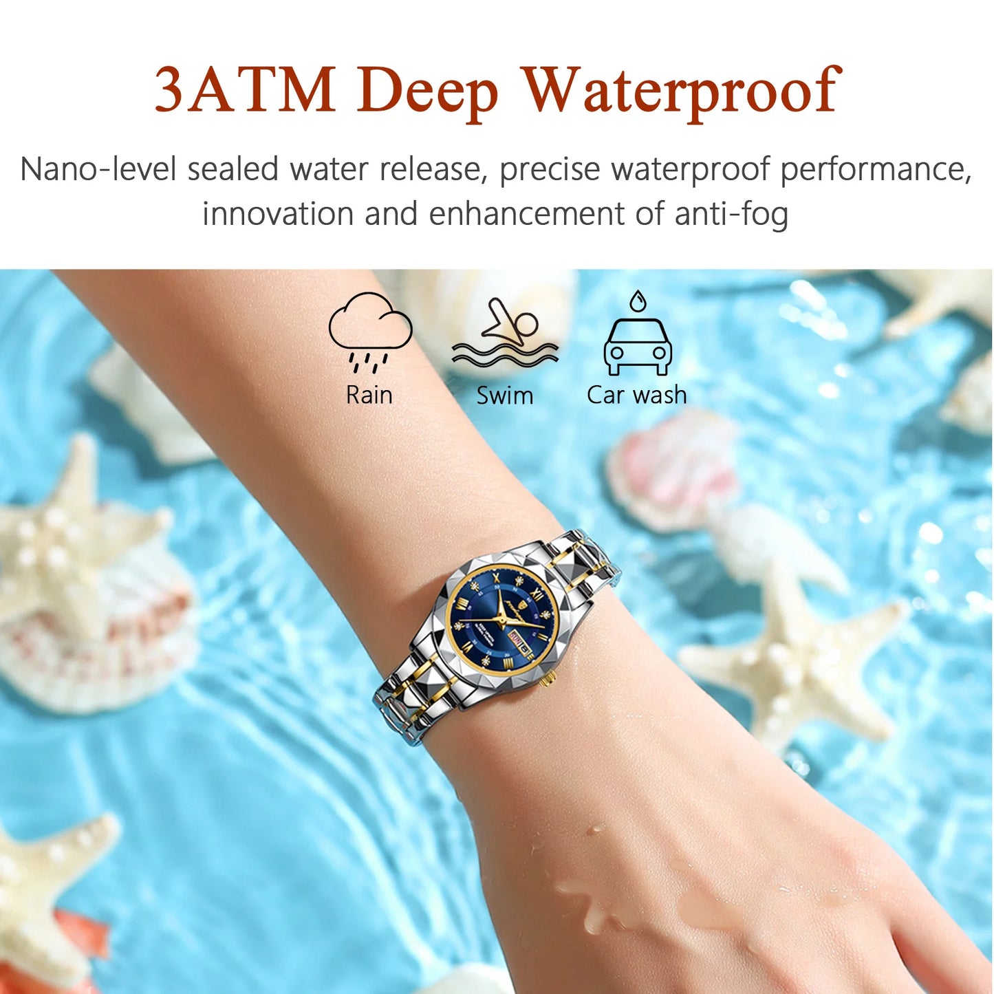 POEDAGAR, reloj de lujo para mujer, luminoso, resistente al agua, con fecha semanal, reloj de pulsera para mujer, relojes de cuarzo de acero inoxidable para mujer, reloj + caja
